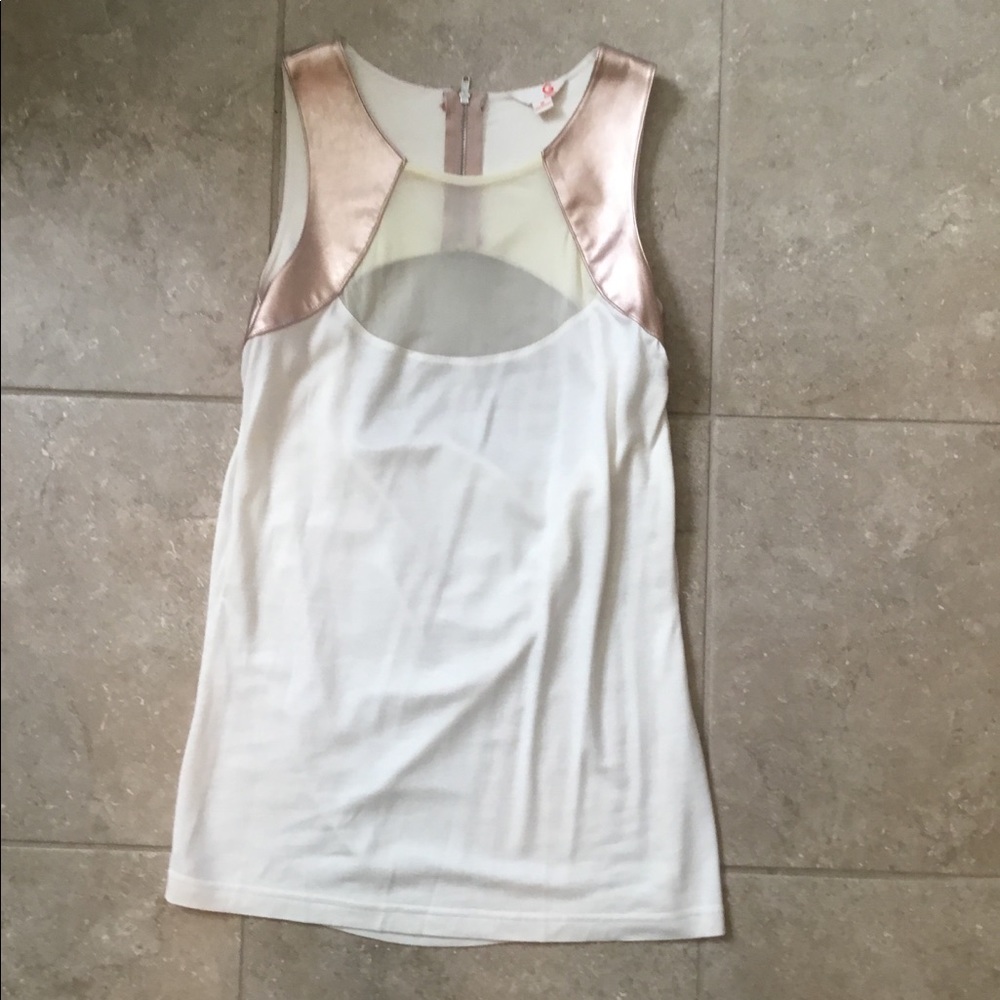 Guess Cream Leather Accent Mesh Top Medium